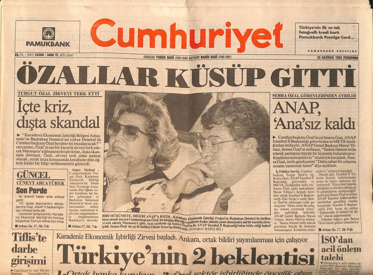 Cumhuriyet Gazetesi 25 Haziran 1992 - Petrosyan : Elçibey İle Görüşmeye Hazırım - İsrail'de Zafer İşçi Partisinin GZ157191 - 1