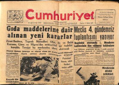 Cumhuriyet Gazetesi 25 Kasım 1957 - Gıda Maddelerine Dair Alınan Yeni Kararlar GZ85295 - 1