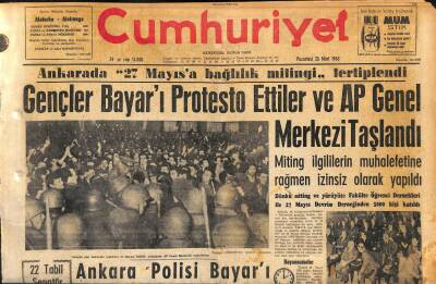 Cumhuriyet Gazetesi 25 Mart 1963 - Gençler Bayarı Protesto Ettiler Ve AP Genel Merkezi Taşlandı GZ120553 - 1