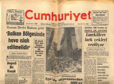 Cumhuriyet Gazetesi 25 Mart 1969 - Egede Depremlerden 1000 Ev Yıkıldı - Rumen Devlet Başkanı Geldi GZ121807 - 1