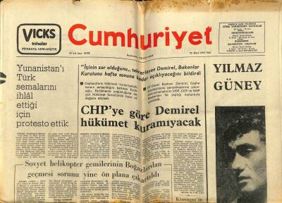 Cumhuriyet Gazetesi 25 Mart 1975 - Yunanistanı Türk Semalarını İhlal Ettiği İçin Protesto Ettik GZ59074 - 1