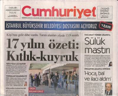 Cumhuriyet Gazetesi 25 Mart 2019 - Parti Liderleri , Seçim Çalışmalarını En Büyük Hedefleri Olan Kente Ayırdı GZ94994 - 1