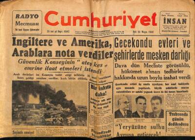 Cumhuriyet Gazetesi 25 Mayıs 1948 - İngiltere Ve Amerika , Arablara Nota Verdiler GZ69710 - 1