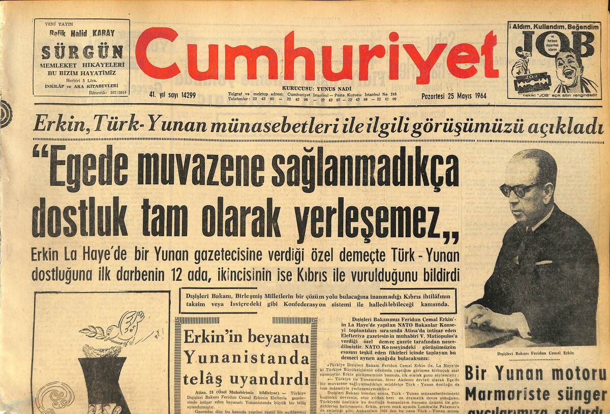 Cumhuriyet Gazetesi 25 Mayıs 1964 - Fenerbahçe-Galatasaray : 0-0 - Ceyhan Nehri Amik Ovasına Akıtılacak GZ160352 - 1