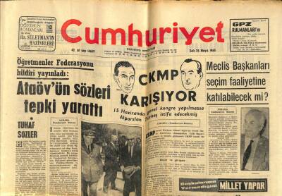 Cumhuriyet Gazetesi 25 Mayıs 1965 - CMKP Karışıyor, Beşiktaşın Bütün Ümidi Ankarada GZ58995 - 1