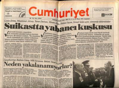 Cumhuriyet Gazetesi 25 Mayıs 1991 - Kinyas Kartal Öldü GZ62191 - 1