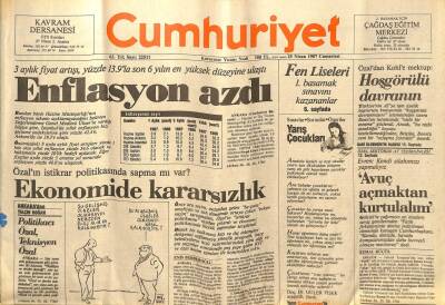 Cumhuriyet Gazetesi - 25 Nisan 1987 - Enflasyon Azdı, Ekonomide Kararsızlık GZ99528 - 1