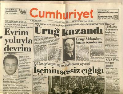 Cumhuriyet Gazetesi 25 Nisan 1989 - NATO , Türkiyeye Hayali Atom Bombası Attı - 120 Bin İşçi Bugün Toplu Halde Eylem Yapacak GZ122293 - 1