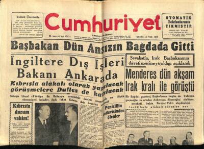 Cumhuriyet Gazetesi 25 Ocak 1958 - Adnan Menderes Ansızın Iraka Gitti GZ78038 - 1