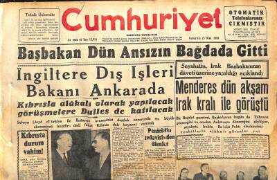 Cumhuriyet Gazetesi 25 Ocak 1958 - Atlantikte Sovyet Denizaltıları - Başbakan Dün Ansızın Bağdada Gitti GZ120373 - 1
