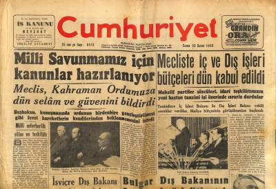 Cumhuriyet Gazetesi 25 Şubat 1949 - Milli Savunmamız İçin Kanunlar Hazırlanıyor GZ71483 - 2