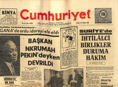 Cumhuriyet Gazetesi 25 Şubat 1966 - Başkan Nkrumah Pekindeyken Devrildi GZ80065 - 1