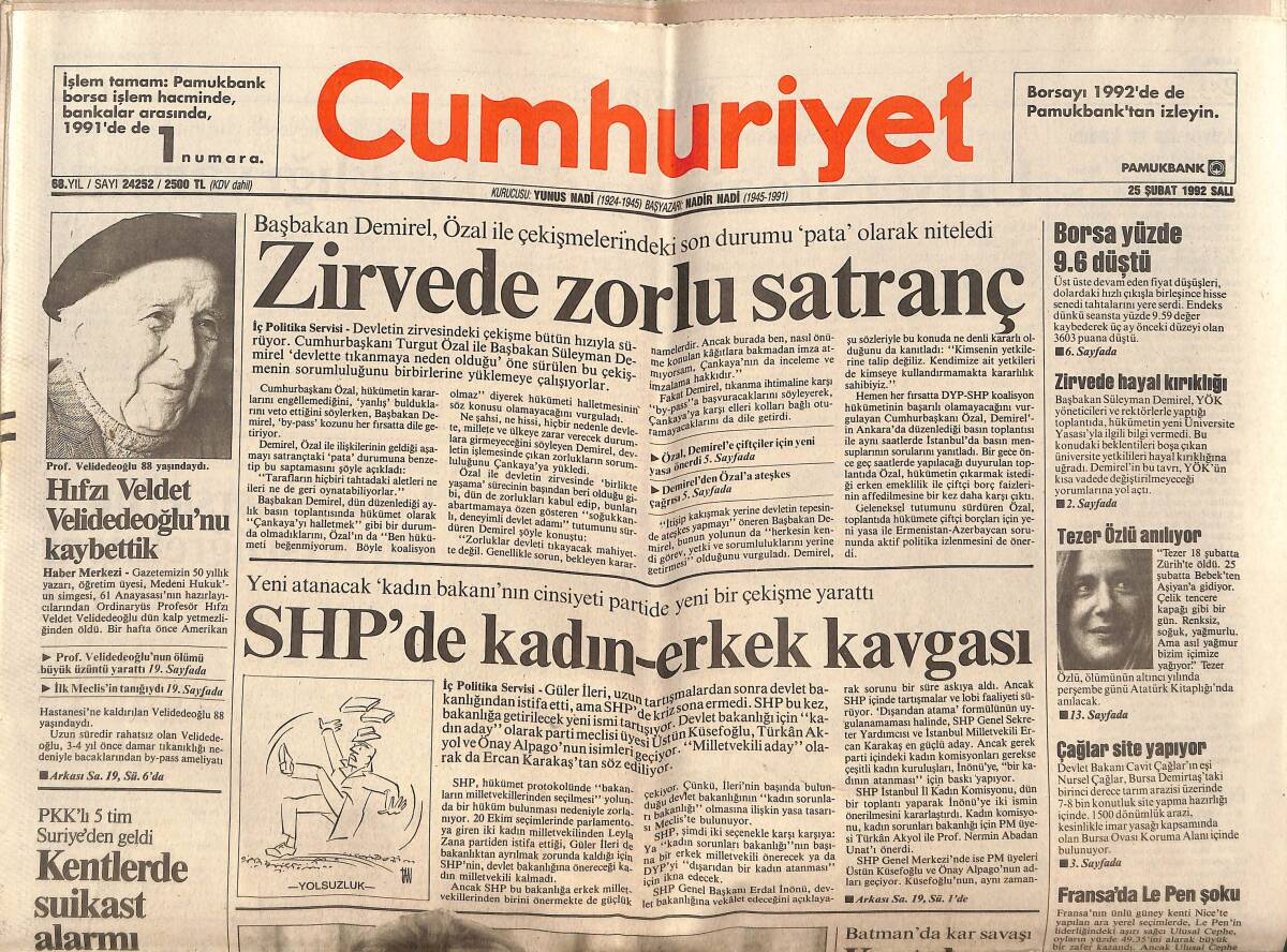 Cumhuriyet Gazetesi 25 Şubat 1992 - Berlin Film Festivali Islıklarla Sona Erdi - SHP'de Kadın-Erkek Kavgası GZ151977 - 1