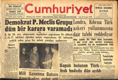 Cumhuriyet Gazetesi 25 Temmuz 1958 - Mısır Elçisi Lübnandan Çıkarılıyor - İki Şeker Fabrikamız Kampanyaya Başladı GZ120158 - 1