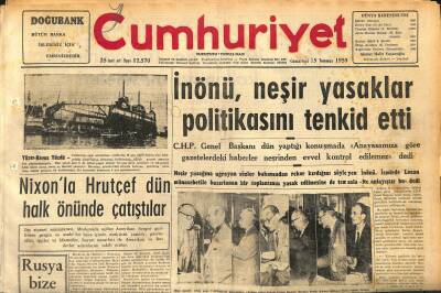 Cumhuriyet Gazetesi 25 Temmuz 1959 - Silvanda Pembe Yara Çocukların Yüzde Seksenini Öldürdü - İnönü , Neşir Yasaklar Politikasını Tenkid Etti GZ120111 - 1