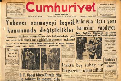 Cumhuriyet Gazetesi 26 Ağustos 1959 - Dünya Daktilo Şampiyonasında 2.liği Kazandık - Yabancı Sermayeyi Teşvik Kanununda Değişiklikler GZ120198 - 1