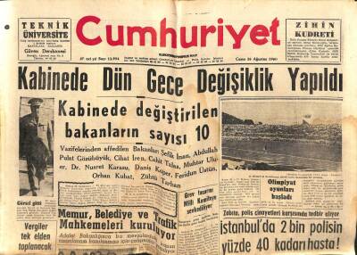 Cumhuriyet Gazetesi 26 Ağustos 1960 - Kabinede Değiştirilen Bakanların Sayısı 10 GZ70155 - 2