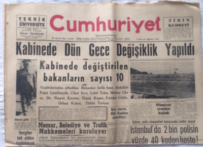 Cumhuriyet Gazetesi 26 Ağustos 1960 - Kabinede Dün Gece Değişiklik Yapıldı - GZ19302 - 1