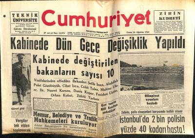 Cumhuriyet Gazetesi 26 Ağustos 1960 - Memur,Belediye,Trafik Mahkemeleri Kuruluyor GZ103083 - 2