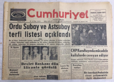 Cumhuriyet Gazetesi 26 Ağustos 1961 - Ordu Subay Ve Astsubay Terfi Listesi Açıklandı - GZ19074 - 1