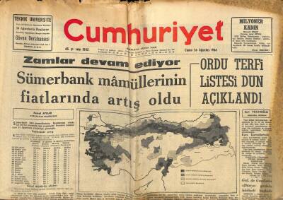Cumhuriyet Gazetesi 26 Ağustos 1966 - Sümerbank Mamüllerinin Fiatlarında Artış Oldu GZ85430 - 1