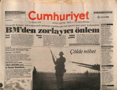 Cumhuriyet Gazetesi 26 Ağustos 1990 - Akaryakıt Zammı Taşıma , Gıda Ve Tekstil Ürünlerine Yansıyacak GZ87361 - 1