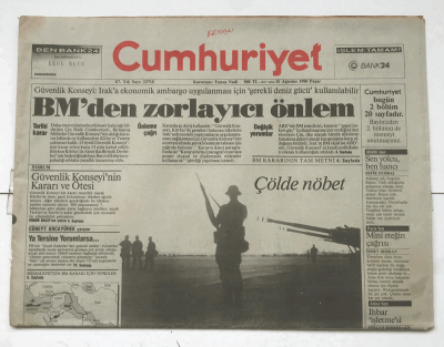 Cumhuriyet Gazetesi 26 Ağustos 1990 - BM den Zorlayıcı Önlem GZ7524 - 1