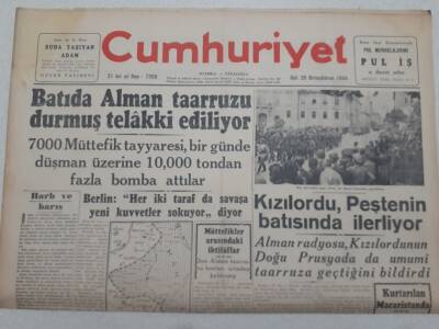 Cumhuriyet Gazetesi 26 Aralık 1944 - Kızlordu Peştenin Batısına İlerliyor GZ71840 - 1