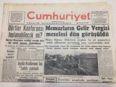 Cumhuriyet Gazetesi 26 Aralık 1950 - Memurların Gelir Vergisi Meselesi Görüşüldü GZ52670 - 1