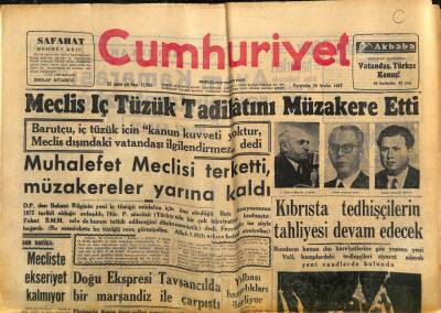 Cumhuriyet Gazetesi 26 Aralık 1957 - Kıbrısta Tedhişçilerin Tahliyesi Devam Edecek - Meclis İçtüzük Tadilatını Müzakere Etti GZ121899 - 1