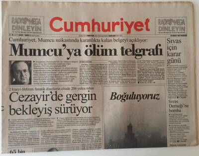 Cumhuriyet Gazetesi 26 Aralık 1994 - Mumcuya Ölüm Telgrafı GZ25039 - 1