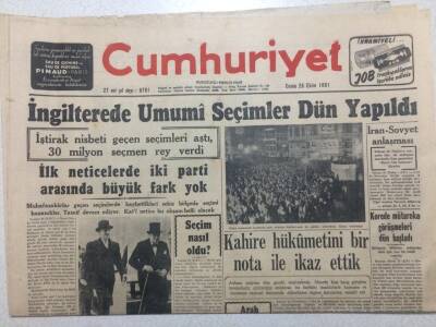 Cumhuriyet Gazetesi 26 Ekim 1951 - İngilterede Umumi Seçimler Yapıldı GZ52549 - 1