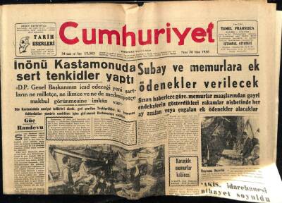 Cumhuriyet Gazetesi 26 Ekim 1958 - Subay Ve Memurlara Ek Ödenekler Verilecek GZ78067 - 1