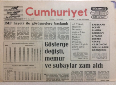 Cumhuriyet Gazetesi 26 Ekim 1978 - Gösterge Değişti,Memur Ve Subaylar Zam Aldı GZ24640 - 1
