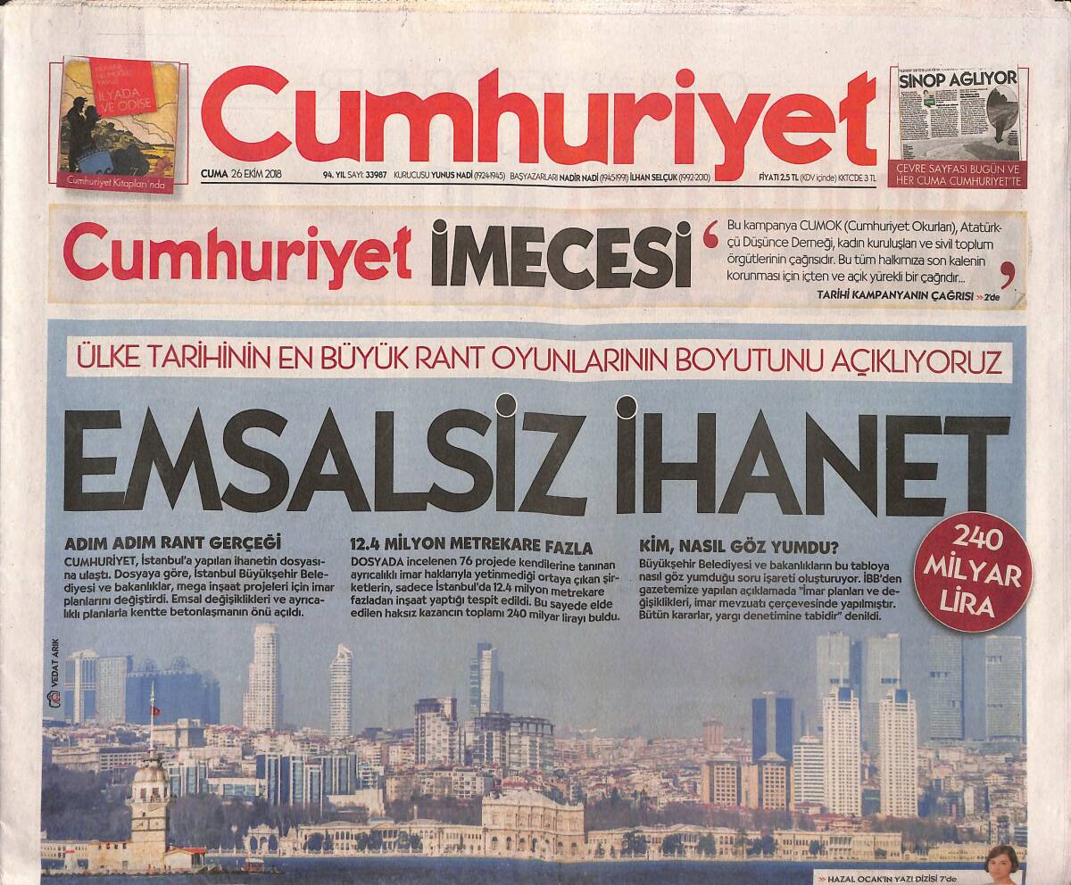 Cumhuriyet Gazetesi 26 Ekim 2018 - Emsalsiz İhanet - Muhalif Hekime Atama Yapılmıyor GZ135480 - 1