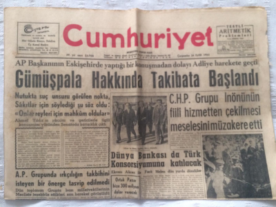 Cumhuriyet Gazetesi 26 Eylül 1962 - Gümüşpala Hakkında Takibata Başlandı - GZ19434 - 1