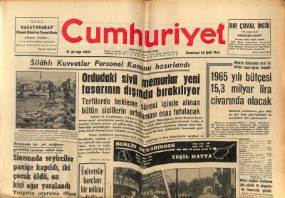 Cumhuriyet Gazetesi 26 Eylül 1964 - Silahlı Kuvvetler Personel Kanunu Hazırlandı GZ80051 - 1