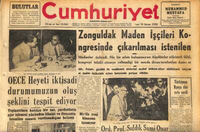 Cumhuriyet Gazetesi 26 Haziran 1959 - Zonguldak Maden İşçileri ...