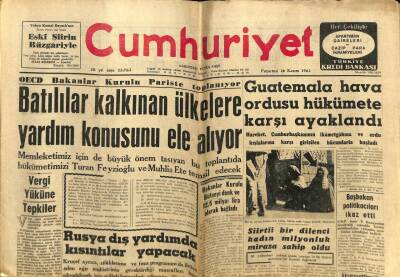 Cumhuriyet Gazetesi 26 Kasım 1962 - Guatemala Hava Ordusu Hükümete Karşı Ayaklandı GZ58977 - 1