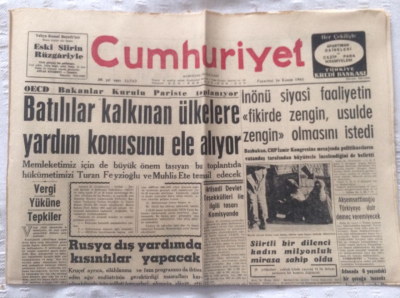 Cumhuriyet Gazetesi 26 Kasım 1962 - İnönü Siyasi Faaliyetin Fikirde Zengin,Usülde Zengin Olmasını İstedi - GZ19437 - 1