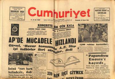 Cumhuriyet Gazetesi 26 Kasım 1964 - İnönü, Yarı Harp Halindeyiz Dedi GZ88017 - 1