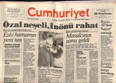 Cumhuriyet Gazetesi 26 Kasım 1987 - Özal , Boş Minderin Pehlivanı - Yunanistan Savunma Bütçesini Arttırıyor GZ85017 - 1