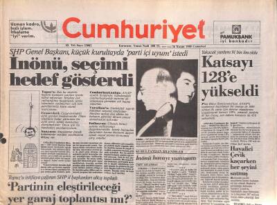 Cumhuriyet Gazetesi 26 Kasım 1988 - İnönü , Seçimi Hedef Gösterdi - Özal , ATnin Paris Kapısını Zorluyor GZ119391 - 1