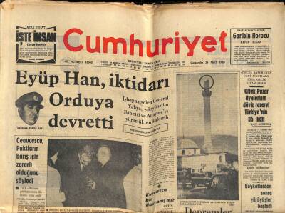 Cumhuriyet Gazetesi 26 Mart 1969 - Eyüp Han , İktidarı Orduya Devretti - Ünlü Aşçı İlyas Usta Öldürüldü GZ121813 - 1