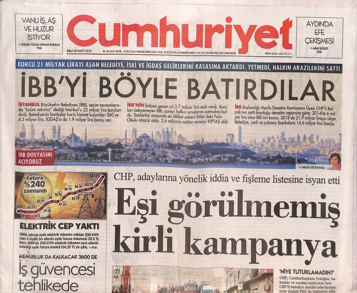 Cumhuriyet Gazetesi 26 Mart 2019 - Ortadoğu'ya Yeni Bomba - Nazım Hikmet Bir Savaşçı GZ135485 - 1