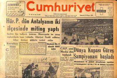 Cumhuriyet Gazetesi 26 Mayıs 1956 - Dünya Kupası Güreş Şampiyonası Başladı - Eisenhower Komünizme Şiddetle Hücum Etti GZ119764 - 1
