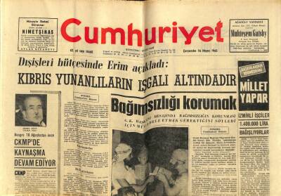 Cumhuriyet Gazetesi 26 Mayıs 1965 - Kıbrıs Yunanlıların İşgali Altındadır.. Kıbrısa Rus Silahları Nasıl Sokuluyor? GZ58994 - 1