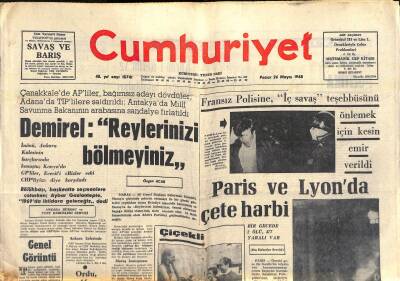 Cumhuriyet Gazetesi 26 Mayıs 1968 - İşcan Ölünce Çöp Fabrikaları İşi de Ortada Kaldı - Demirel Reylerinizi Bölmeyiniz GZ118427 - 1