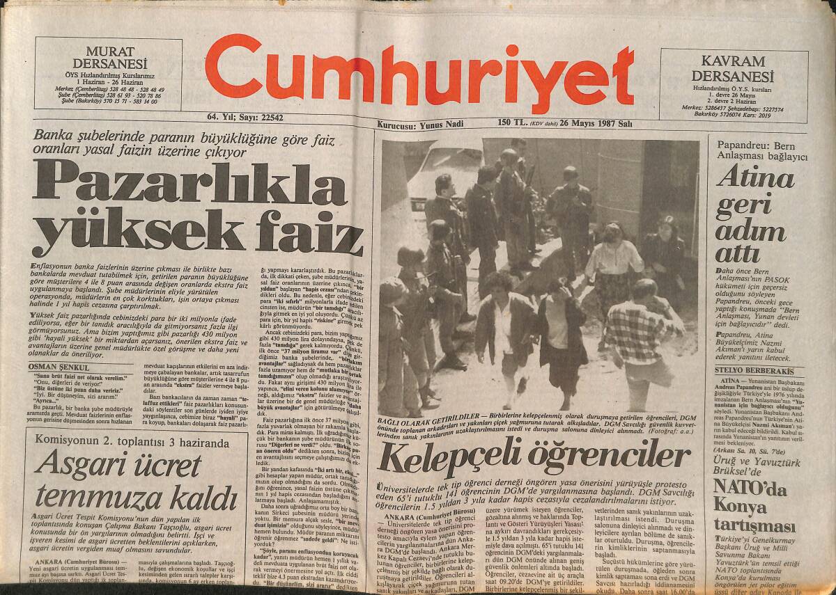 Cumhuriyet Gazetesi 26 Mayıs 1987 - Türkiye'de Hastalar Kendi Tedavilerini Sürdüremiyor - NATO'da Konya Tartışması GZ151936 - 1