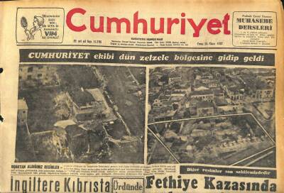 Cumhuriyet Gazetesi 26 Nisan 1957 - Fethiye Kazasında Sağlam Ev Kalmadı - Akis Dergisinin Sahibi Ademhan Tevkif Edildi GZ120660 - 1